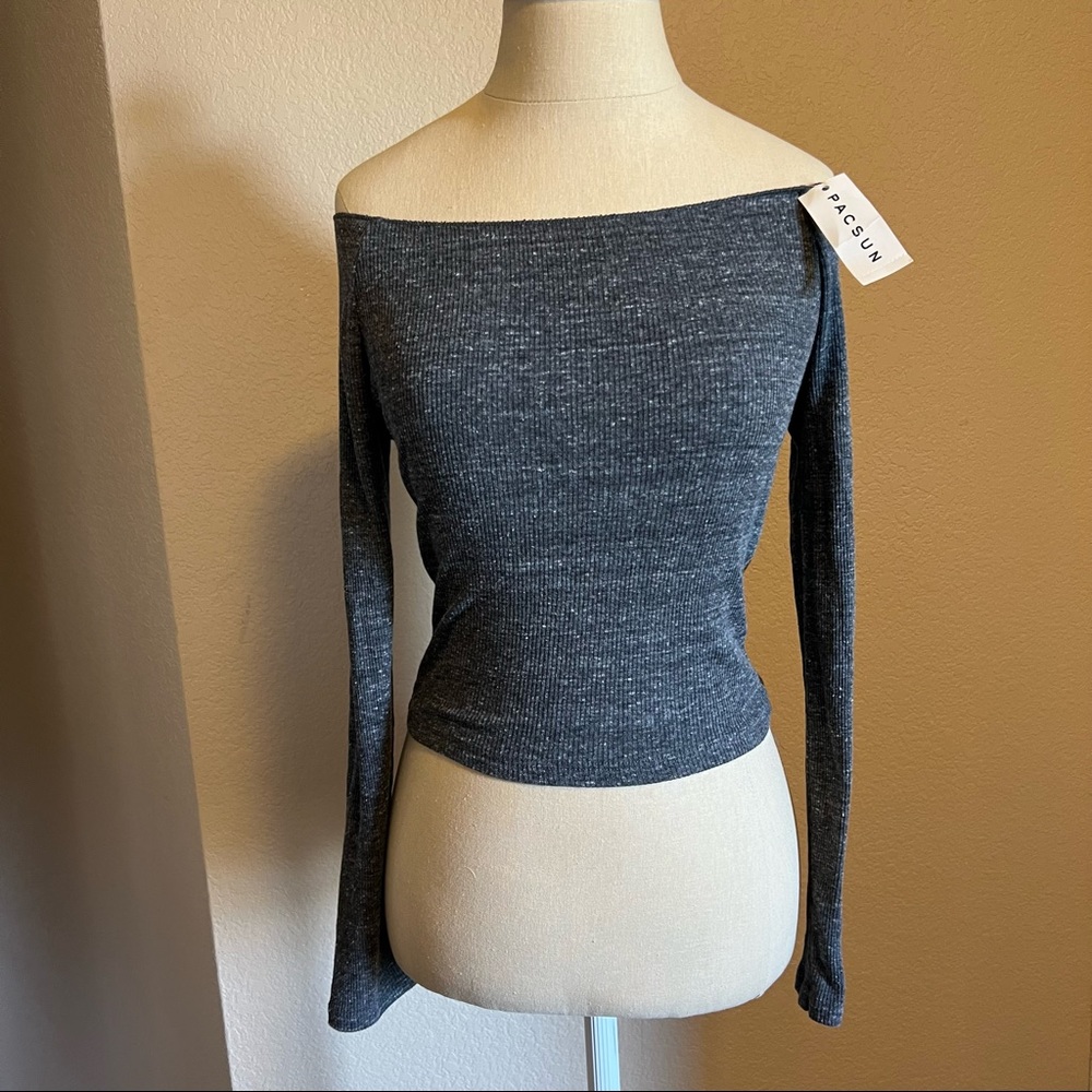 PacSun Gray Off the Shoulder Long Sleeve Crop Top, One Size